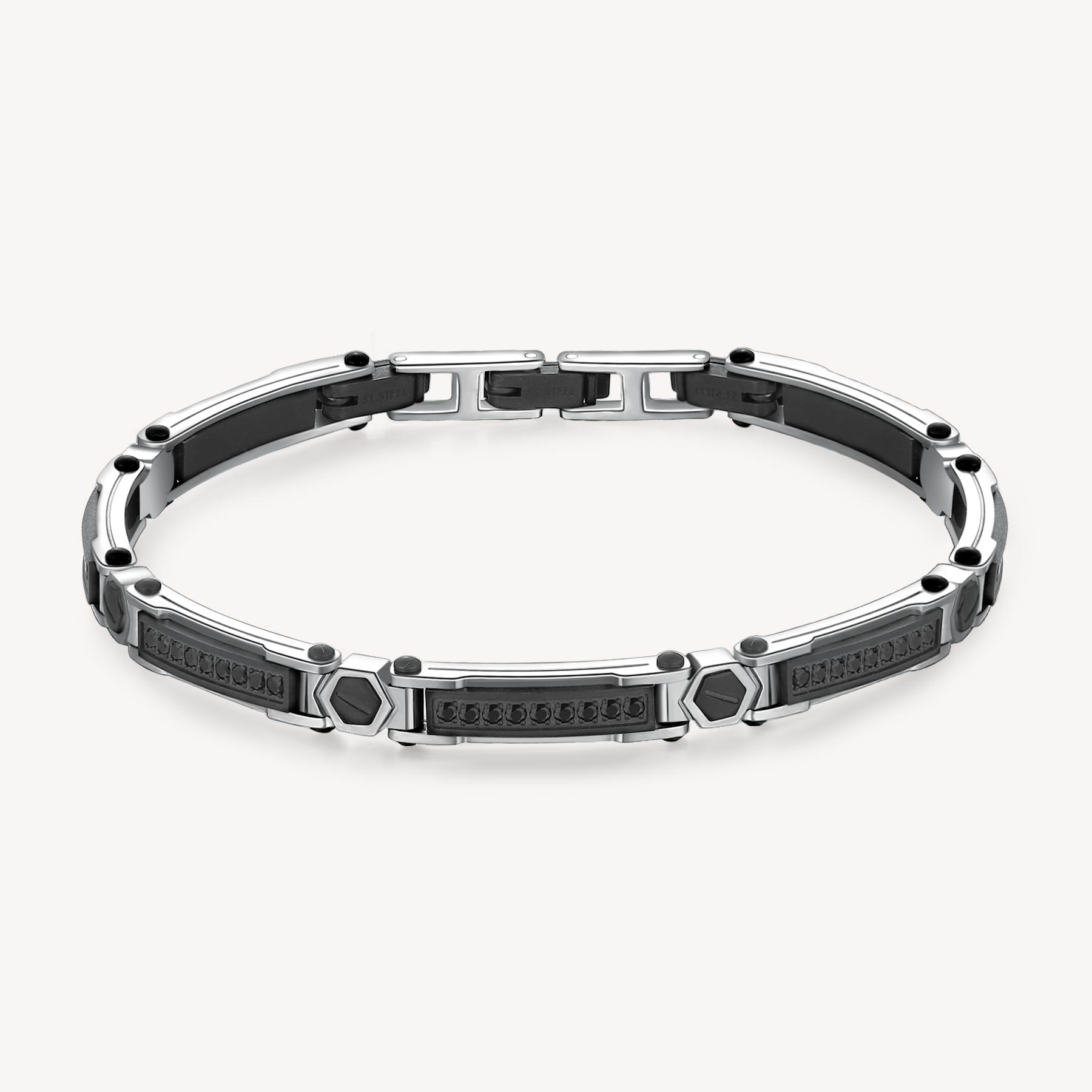 Bracciale uomo Brosway Backliner in acciaio e PVD nero con cristalli neri.