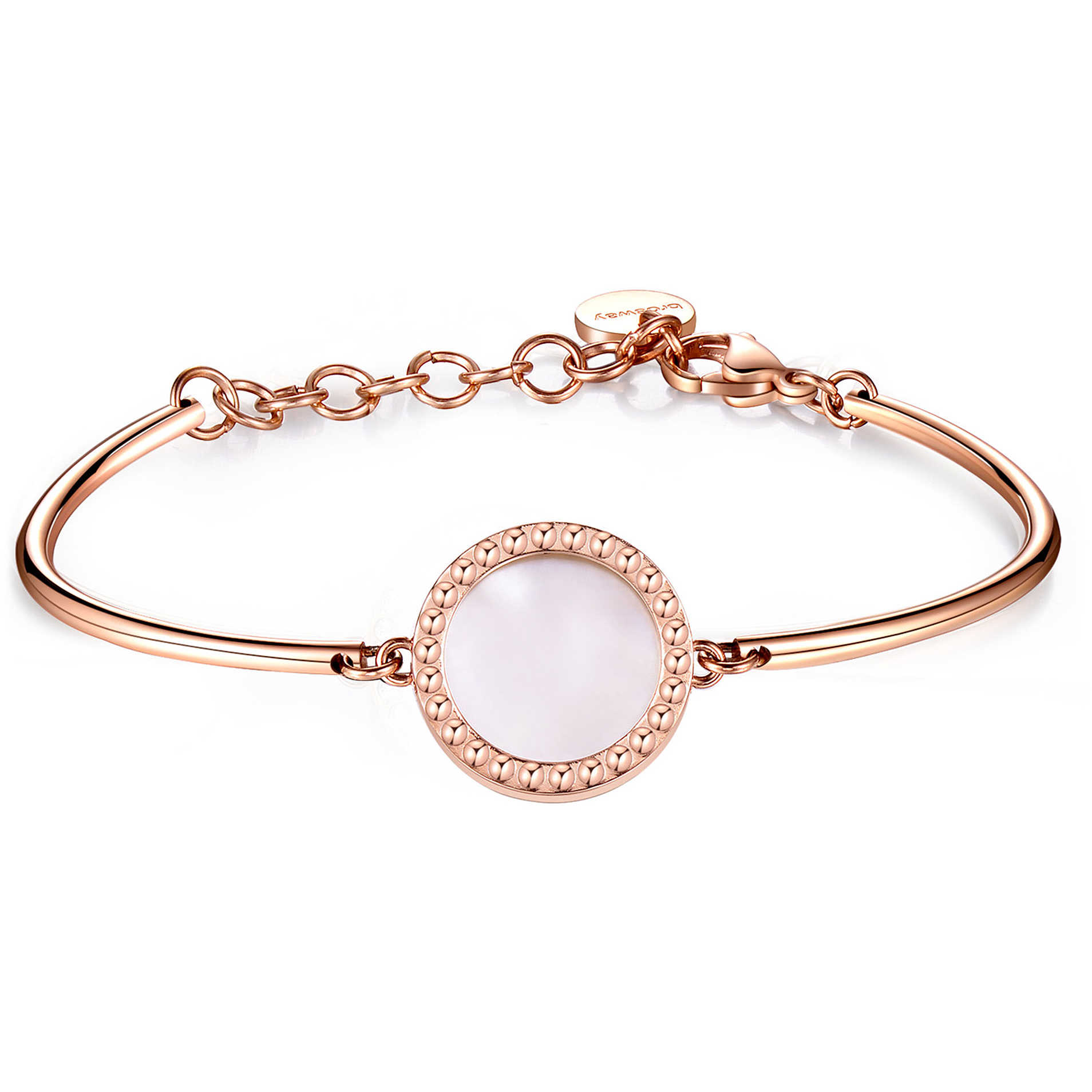 Bracciale in acciaio rosato con centrale in madreperla.