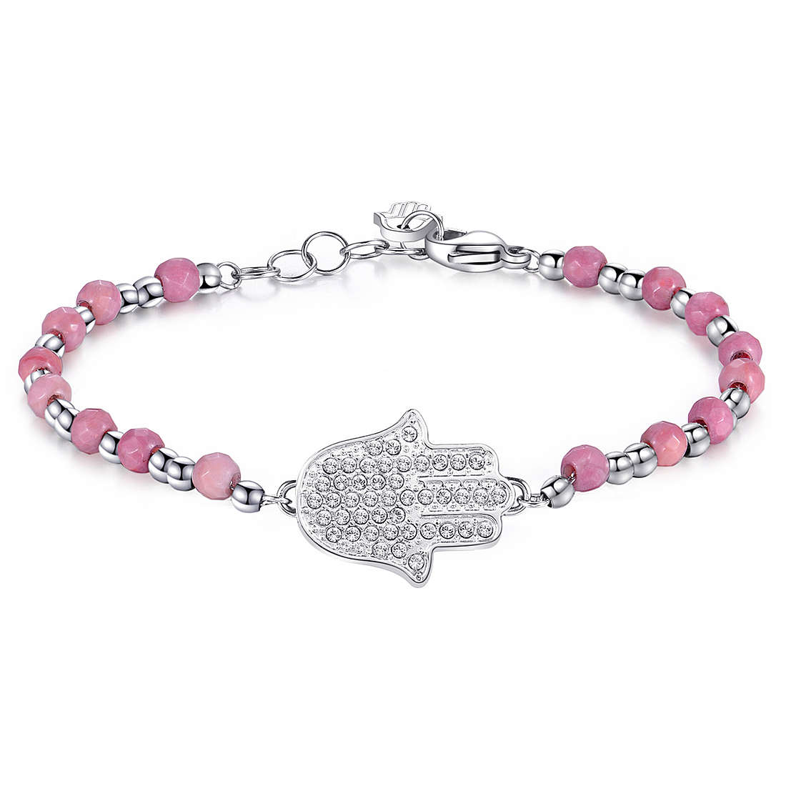 Bracciale Brosway Chakra Mano di Fatima in acciaio e rodonite, cristalli Swarovski