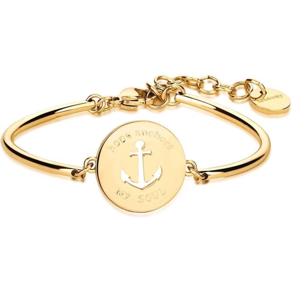 Bracciale Brosway Chakra Ancora in acciaio oro con ciondolo inciso e simbolo di speranza