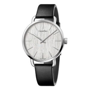 Orologio da uomo Calvin Klein Even K7B211C6 con quadrante argento spazzolato, cassa in acciaio inox da 42 mm e cinturino in pelle nera