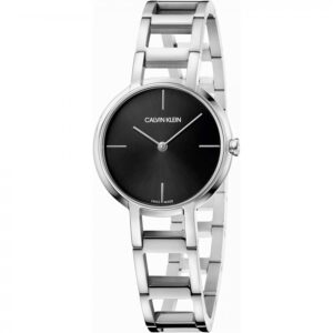 Orologio da donna Calvin Klein Cheers K8N23141 con quadrante nero, cassa in acciaio da 32 mm e bracciale geometrico