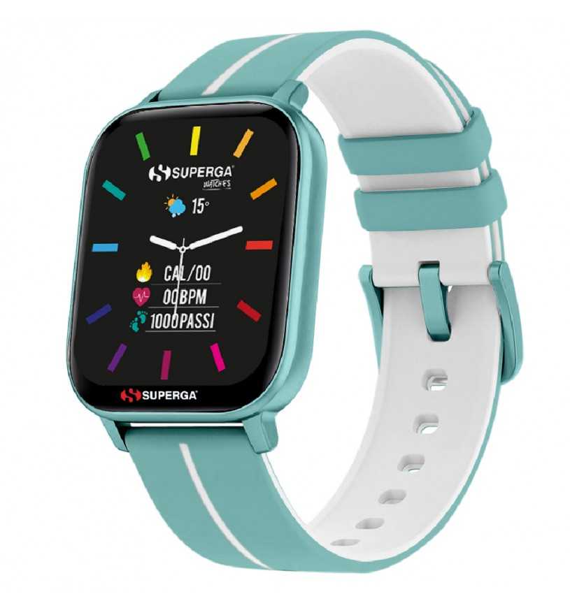 Smartwatch Superga SW-STC009 in verde acqua e bianco con cinturino in silicone.