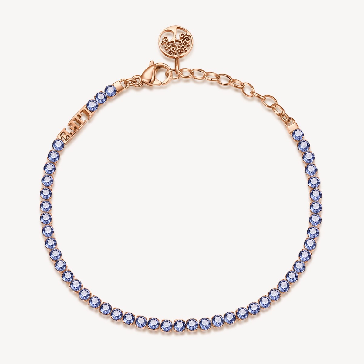 Bracciale Brosway BEI023 Collezione Desideri in acciaio rosa con cristalli blu e charm Albero della Vita. Elegante, luminoso e ricco di significato.