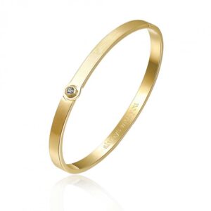 Bracciale rigido dorato Brosway con cristallo centrale e incisione interna.