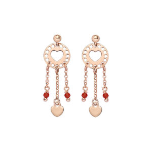Orecchini pendenti Amen Acchiappamore in Argento 925 rosato con cuori e pietre rosse: un design romantico che cattura il cuore
