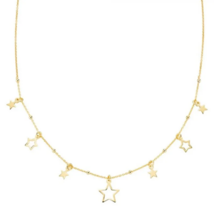 Collana Amen Elementi in Argento 925 placcato oro giallo: una cascata di stelle per brillare con stile e raffinatezza.