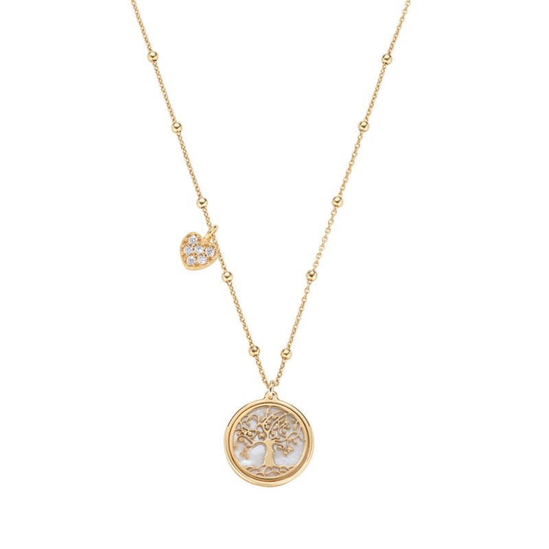 Collana Amen Albero Della Vita in Argento 925, con ciondolo a forma di albero e cuore in cristalli: simbolo di rinascita e amore.
