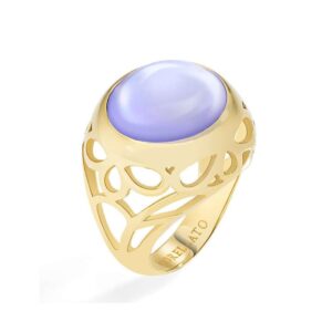 Anello Morellato Kaleido in acciaio dorato con cabochon lilla e struttura traforata elegante. Un tocco raffinato e femminile per ogni occasione.
