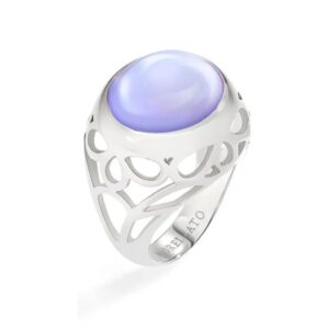 Anello Morellato Kaleido SADY10014 in acciaio con traforature floreali e cabochon lilla effetto opale