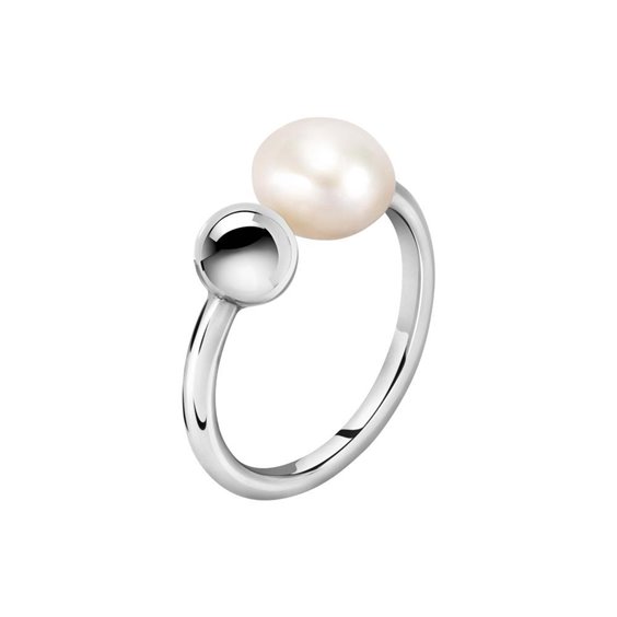Anello Morellato Perla SARI15014 in acciaio con perla coltivata e sfera lucida. Moderno ed elegante, ideale per ogni occasione.