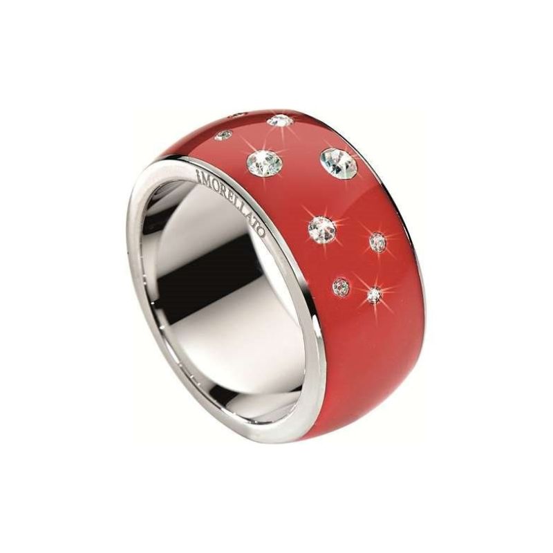 Anello Morellato SNA08014 in acciaio con smalto rosso e cristalli.