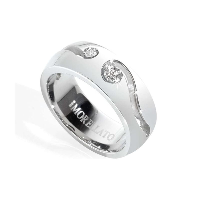 Anello Morellato SNA23014 in acciaio lucido con incisione a onda e cristalli. Un simbolo d’amore moderno e luminoso.