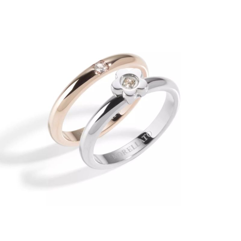 Set di anelli Morellato SNA33012: eleganza in argento e oro rosa con fiore e cristallo. Simbolo perfetto d’amore.