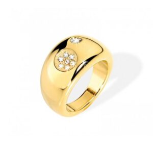 Anello Morellato Luna SO511012 dorato, con finitura bombata e cristalli bianchi. Elegante e luminoso, perfetto per look raffinati.