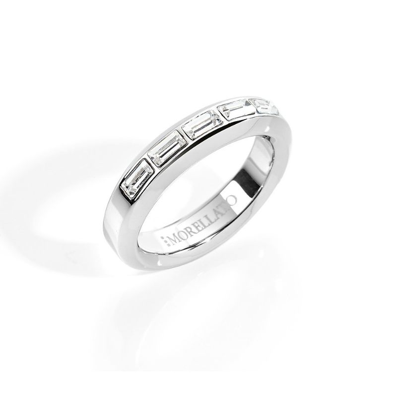 Anello Morellato in acciaio con zirconi taglio baguette. Eleganza sobria per ogni occasione