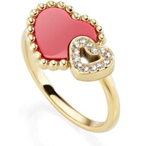 Anello Morellato SempreInsieme in acciaio dorato con doppio cuore rosso e cristalli: il simbolo perfetto di un amore che dura nel tempo.