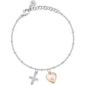 Bracciale Morellato Passioni SAUN14 in acciaio con cuore rosa e croce luminosa: simboli preziosi per emozioni autentiche.