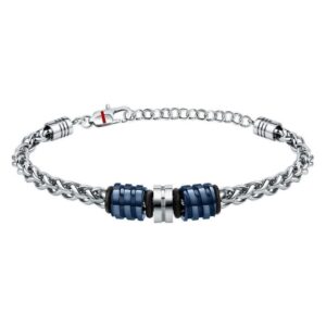 Bracciale uomo Sector in acciaio e ceramica blu, con dettagli moderni e chiusura regolabile: perfetto mix di eleganza e sportività.