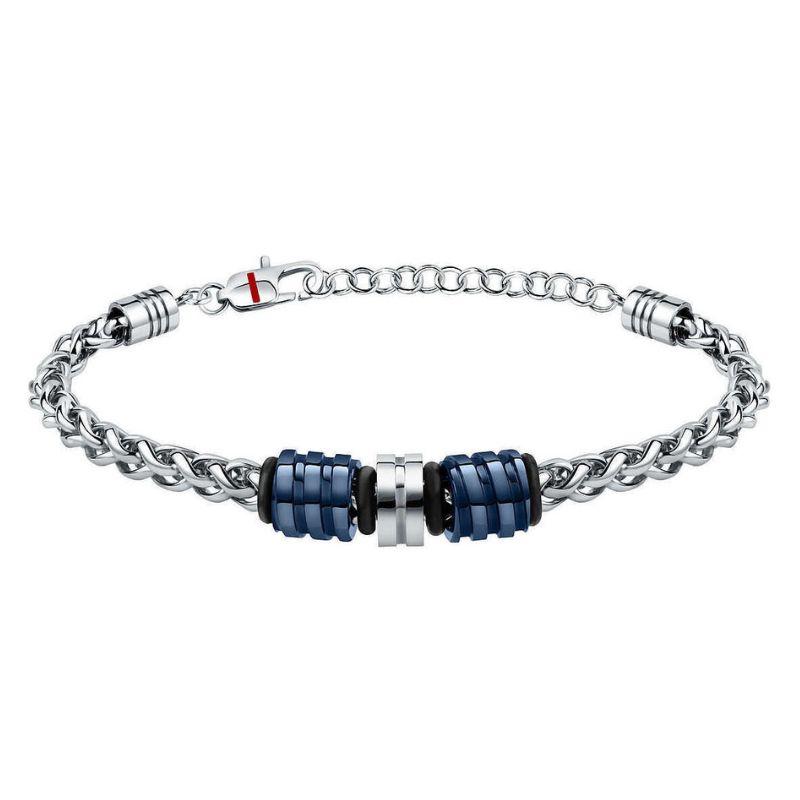Bracciale uomo Sector in acciaio e ceramica blu, con dettagli moderni e chiusura regolabile: perfetto mix di eleganza e sportività.