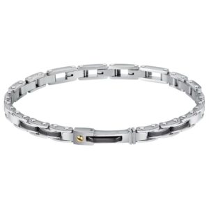 Bracciale uomo Sector in acciaio e ceramica nera con elegante vite dorata, perfetto per look moderni e raffinati.