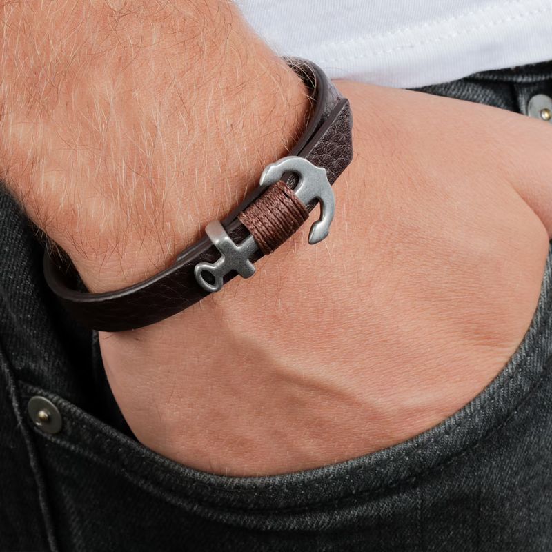 Bracciale uomo Sector Bandy SZV27 in pelle marrone con gancio ad ancora