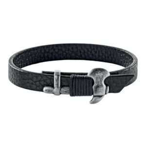 Bracciale da uomo Sector in pelle nera con chiusura a forma di ancora in metallo brunito. Stile marinaro e dettagli vintage.