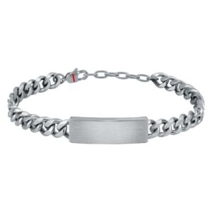 Bracciale da uomo Sector in acciaio con maglia groumette e piastra satinata, ideale anche per incisioni personalizzate.