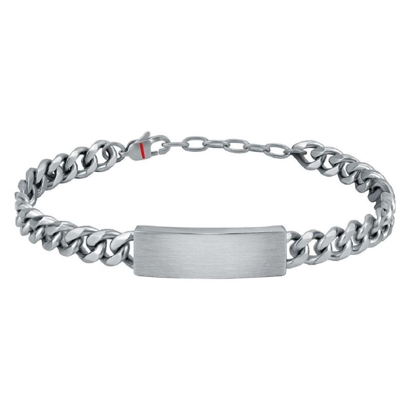 Bracciale da uomo Sector in acciaio con maglia groumette e piastra satinata, ideale anche per incisioni personalizzate.