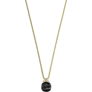Collana Morellato SAKK101 in argento 925‰ con finitura dorata e pendente cat eye nero a goccia. Eleganza sobria e decisa.