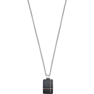 Collana da uomo Morellato SKR29 in acciaio con ciondolo nero e dettagli rosati a forma di croce. Design moderno e simbolico per uno stile deciso.