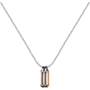 Collana in acciaio con pendente cilindrico bicolor e dettagli in rete: uno stile moderno e deciso firmato Sector.