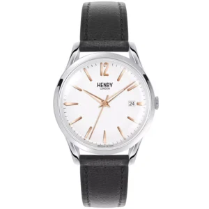 Orologio Henry London HL39-S-0005: eleganza classica e design britannico con quadrante bianco, dettagli dorati e cinturino in pelle nera