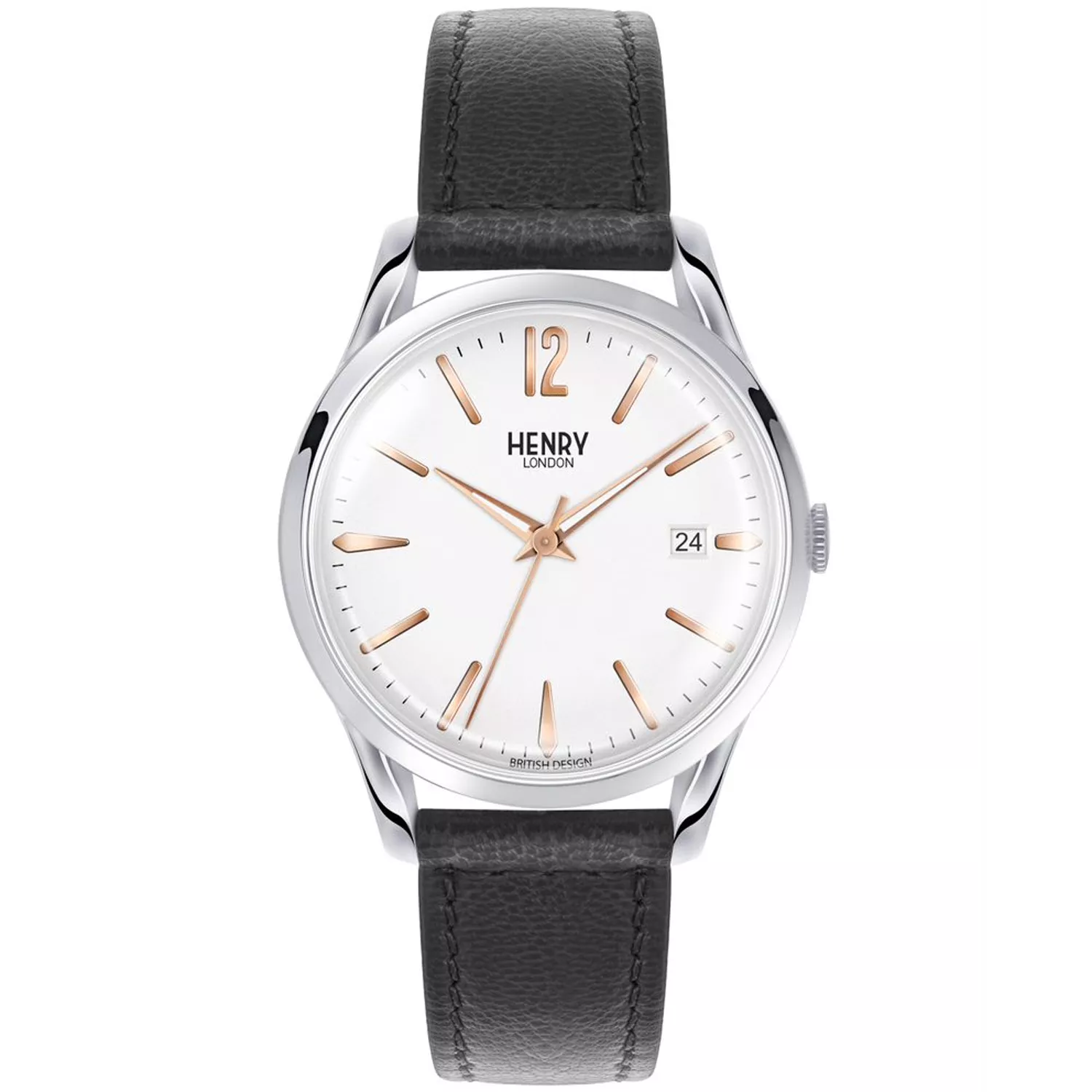 Orologio Henry London HL39-S-0005: eleganza classica e design britannico con quadrante bianco, dettagli dorati e cinturino in pelle nera