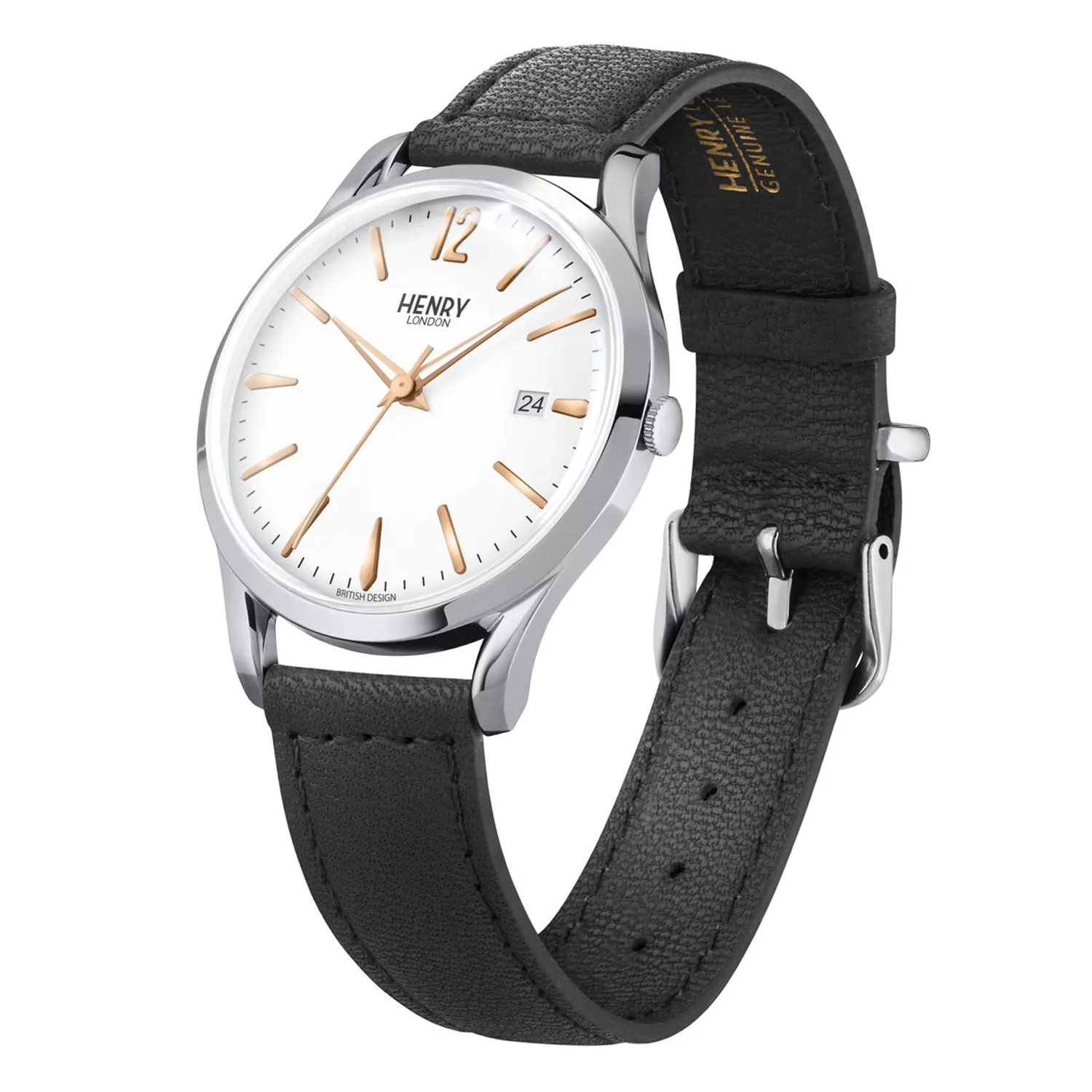 Orologio Henry London HL39-S-0005: eleganza classica e design britannico con quadrante bianco, dettagli dorati e cinturino in pelle nera
