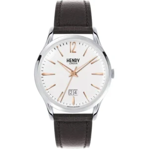 Orologio da uomo Henry London HL41-JS-0067 con cassa da 41 mm, quadrante bianco, cinturino in pelle nera e datario. Stile elegante e intramontabile.