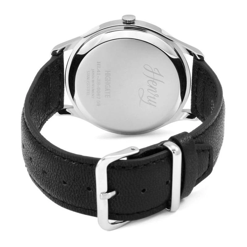 Orologio da uomo Henry London HL41-JS-0067 con cassa da 41 mm, quadrante bianco, cinturino in pelle nera e datario. Stile elegante e intramontabile.