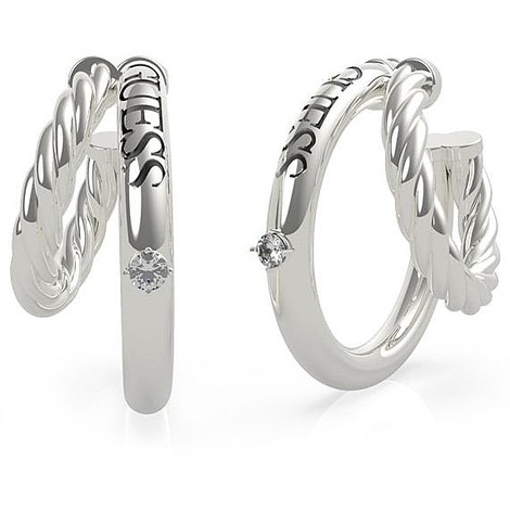 Orecchini GUESS Cerchio in Argento con Dettaglio Intrecciato e Cristallo (mod.7618483799408)