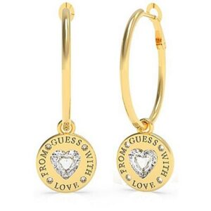 Orecchini a cerchio dorati con pendente “From Guess With Love” e cuore in cristallo (mod.7618483799569)