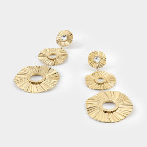 Orecchini pendenti tripli oro con dettagli cristallo – Design a cerchio plissettato (mod.7618483799873)