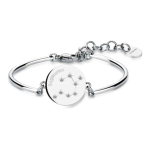 Bracciale Brosway BHK19 Collezione Chakra dedicato al Sagittario. In acciaio con charm tondo inciso e costellazione con cristalli.