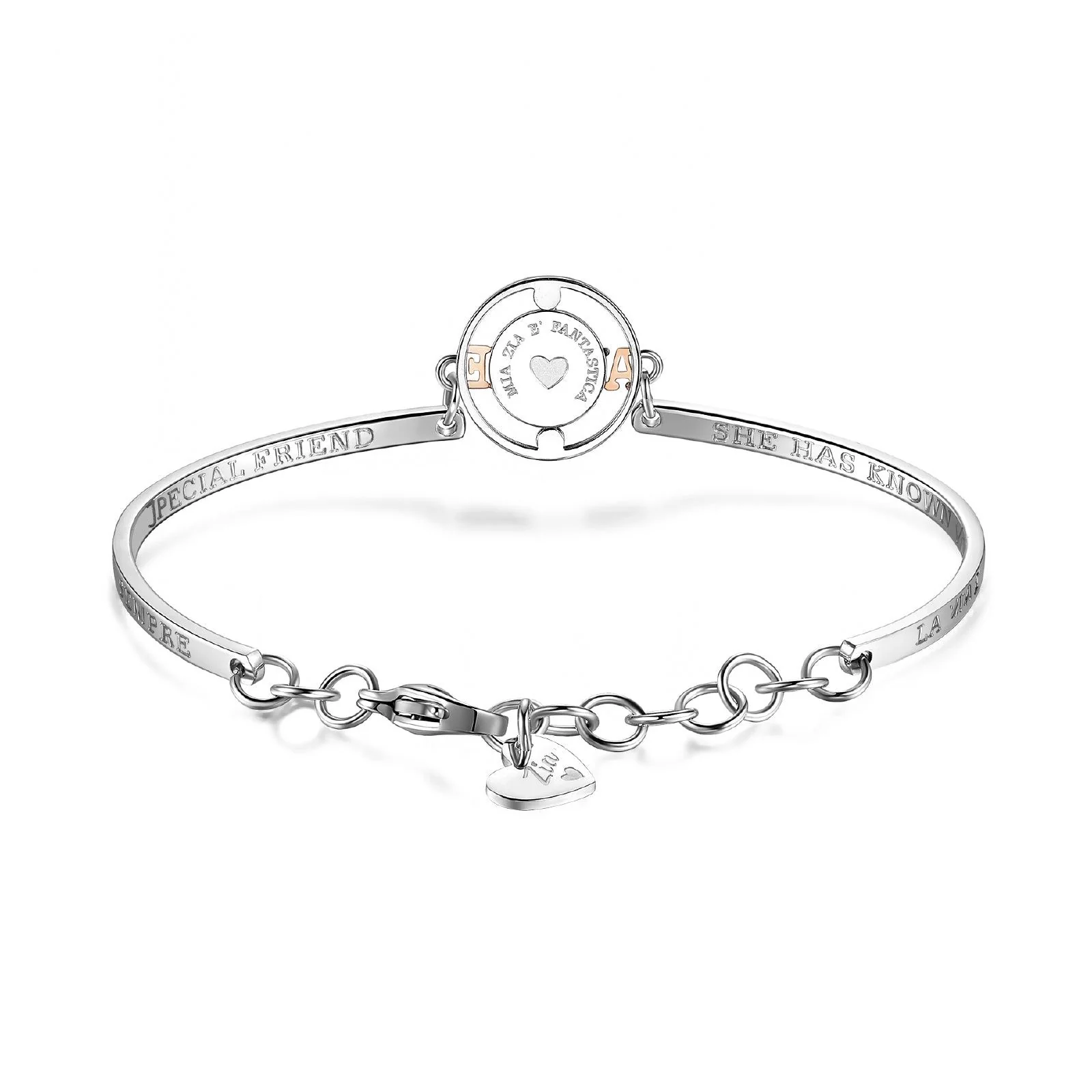 Bracciale Brosway BHK409 della Collezione Chakra con dedica alla zia. In acciaio con scritta “AUNTIE” in oro rosa e cristalli brillanti. Un pensiero prezioso per una persona speciale.