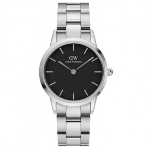Orologio da donna Daniel Wellington Iconic Link DW00100206 con cassa da 32 mm, quadrante nero e cinturino in acciaio silver