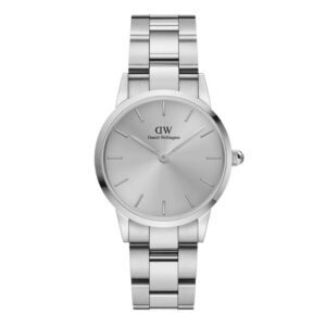 Orologio da donna Daniel Wellington Iconic Link DW00100402, con quadrante argento soleil e cassa in acciaio da 28 mm. Eleganza pura in stile minimal.