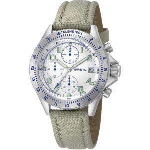 Orologio Breil Maverick TW1323 da uomo, cronografo sportivo con cassa in acciaio da 41 mm, quadrante bianco e cinturino in tessuto beige.