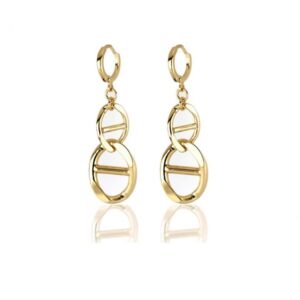 Orecchini donna Unoaerre in bronzo dorato con maglie ovali intrecciate e inserti geometrici