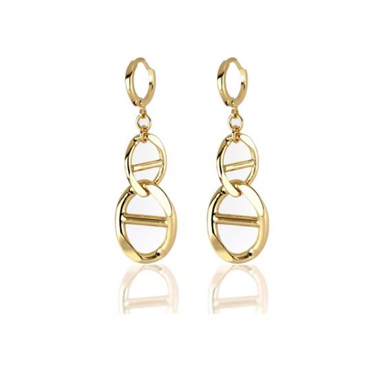 Orecchini donna Unoaerre in bronzo dorato con maglie ovali intrecciate e inserti geometrici