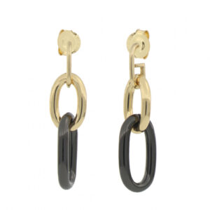 Orecchini Unoaerre bicolor con elementi in bronzo dorato e resina nera