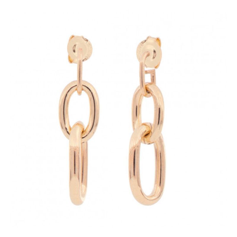 Orecchini pendenti in bronzo rosato con maglie ovali lisce.