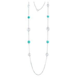 Collana lunga Unoaerre con catena rodiata e sfere azzurre e silver.
